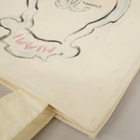 CHANELAuth  Cruise Line Miami Women's Canvas Tote Bag Ivory,Pink - Picture 9 of 10